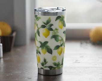 Lemon Blossom Tumbler Botanical Lemon Travel Mug Citrus Coffee Cup Summer Drinkware Gardener Gift Insulated 20oz