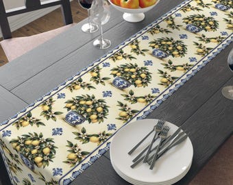 Table Runner Lemon Table Runner Mediterranean Table Decor Dining Table Runner Italian Kitchen Decor Citrus Decor