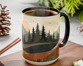 Mountain Sunrise Coffee Mug Scenic Landscape Cup Mountain Lodge Decor Forest Coffee Mug National Park Inspired Gift