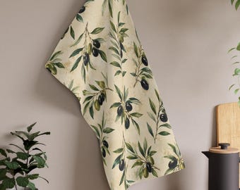 Olive Kitchen Towel Mediterranean Kitchen Decor Italian Kitchen Olive Branch Decor Rustic Tea Towel