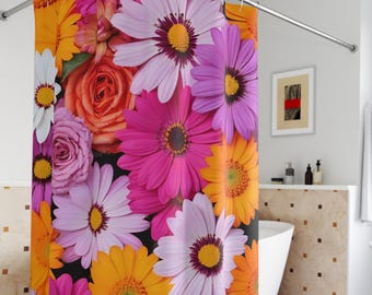 Vibrant Floral Shower Curtain Colorful Blossom Print for Bathroom Decor Bright and Cheerful Summer Style Shower Curtain Gifted for Her
