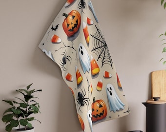 Paño de cocina de Halloween, fantasma, calabaza, caramelo, maíz, telaraña, paño de cocina, decoración del hogar de Halloween, paño de cocina espeluznante, decoración navideña de otoño, regalo de otoño