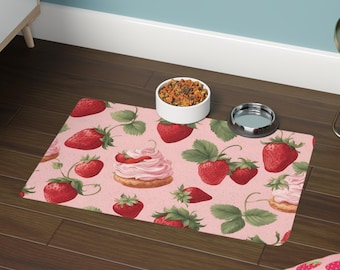 Strawberry Shortcake Delight Pet Food Mat Cute Pet Feeding Mat Dog Bowl Mat Cat Food Mat Housewarming Gift Kitchen Decore Petlover Gifte