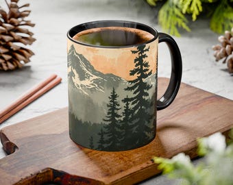 Mountain Sunset Coffee Mug Scenic Landscape Cup Mountain Lodge Decor National Park Inspired Forest Mug Rustic Cabin Gift