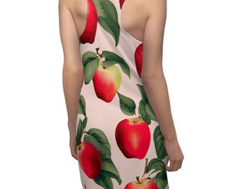 Apple Print Racerback Dress Pink Summer Dress Red Apples Fruit Dress Casual Dress for Women Vacation Outfit Birthday Gift Garden Party Wear