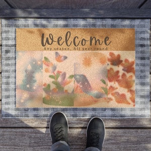 Felpudo de bienvenida para exteriores, felpudo para exteriores, regalo de inauguración de la casa. Felpudo de bienvenida para cualquier temporada, felpudo para todo el año para propietarios de pequeñas empresas.