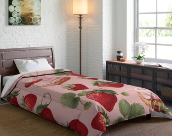 Strawberry Comforter Pink Coquette Bedding Strawberry Shortcake Comforter Cute Dessert Bedding Whimsical Strawberry Decor