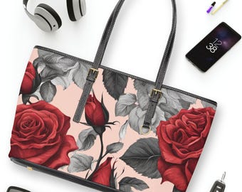 Red Rose Toile Shoulder Bag Floral Handbag Victorian Purse Romantic Tote Coquette Rose Bag