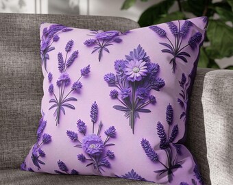 Lavender Floral Pillow Cover Purple Botanical Pillow Cover Lavender Decor Purple Home Decor Cottagecore Bedroom Decor