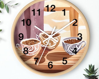 Reloj de pared con diseño de café, decoración rústica, perfecto para los amantes del café, acogedor arte de pared para la cocina, decoración del hogar, regalo para los entusiastas del café.