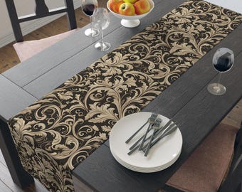 Baroque Gold Scroll Table Runner Elegant Vintage Damask Table Decor Luxury Dining Room Centerpiece Housewarming Gift