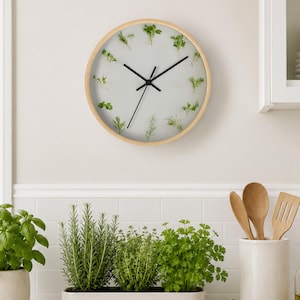 Minimalist Herb Wall Clock Kitchen Decor Botanical Clock Herb Kitchen Decor Modern Farmhouse Gift for Cook Garden Kitchen