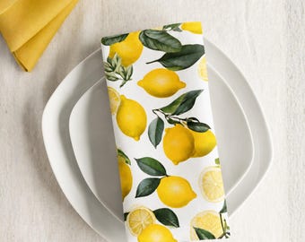 Lemon Cloth Napkins Set Of 4 French Citrus Table Linens Mediterranean Table Decor Washable Dinner Napkins