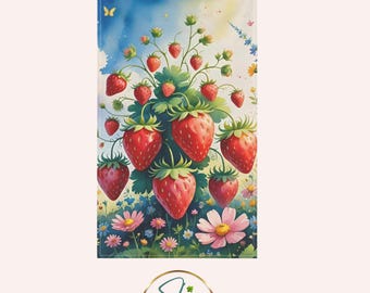Strawberry Field Tea Towel Whimsical Fruit Kitchen Decor Summer Farmhouse Towel Cottagecore Gift Vibrant Strawberry Kitchen Accent