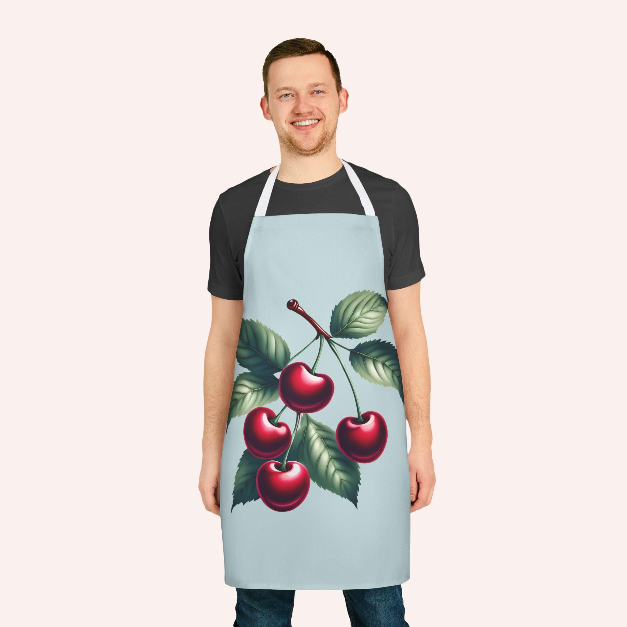 Apron, Cherries Design, 5-color Straps, Fruit Lover Cooking Apron