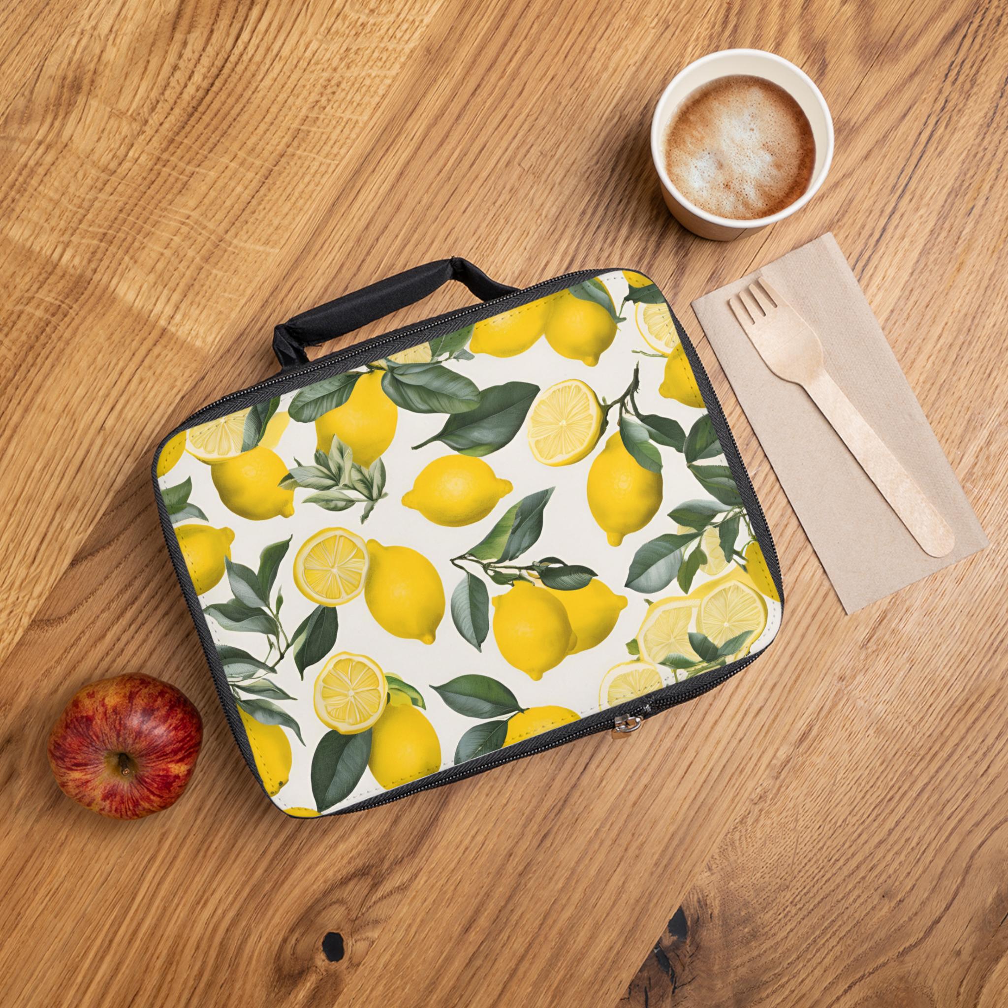 Lemon Print Lunch Bag Stylish Insulated Lunchbox for School Eco