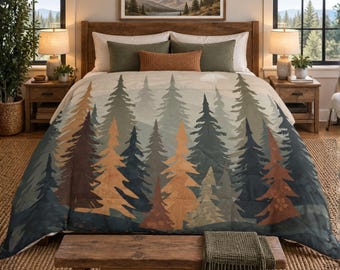 Comforter Forest Trees Nature Bedding Tree Bedding Rustic Bedroom Autumn Bedding Earth Tone Decor Cabin Bedroom Woodland Decor