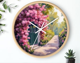 Garden Wall Clock Floral Garden Decor Cottage Wall Decor Pink Floral Vintage Garden Botanical Decor