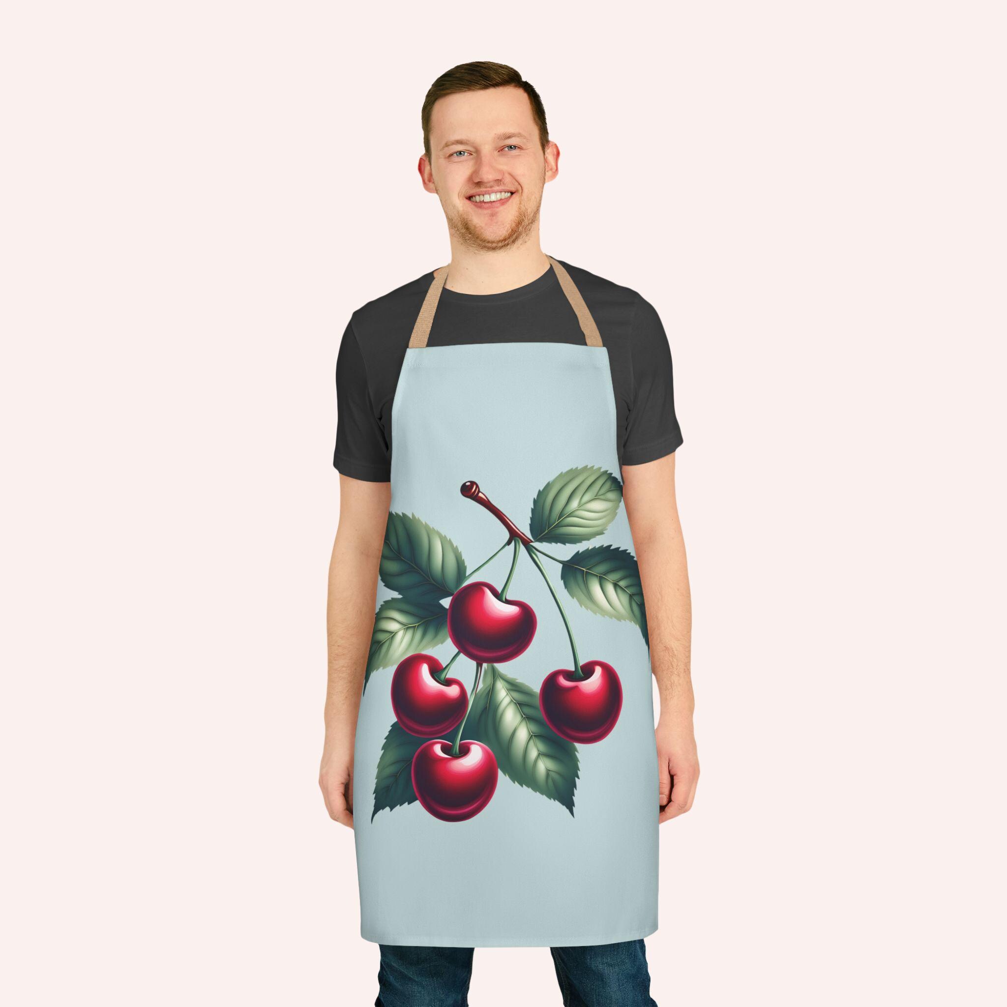 Apron, Cherries Design, 5-color Straps, Fruit Lover Cooking Apron