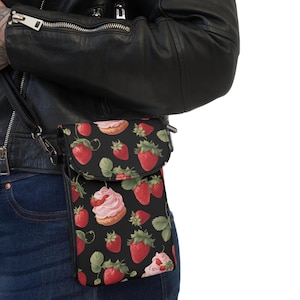 Portafoglio per cellulare piccolo con stampa di fragole, elegante borsa a tracolla, perfetto per festival, viaggi, uso quotidiano, portafoglio per cellulare, regalo