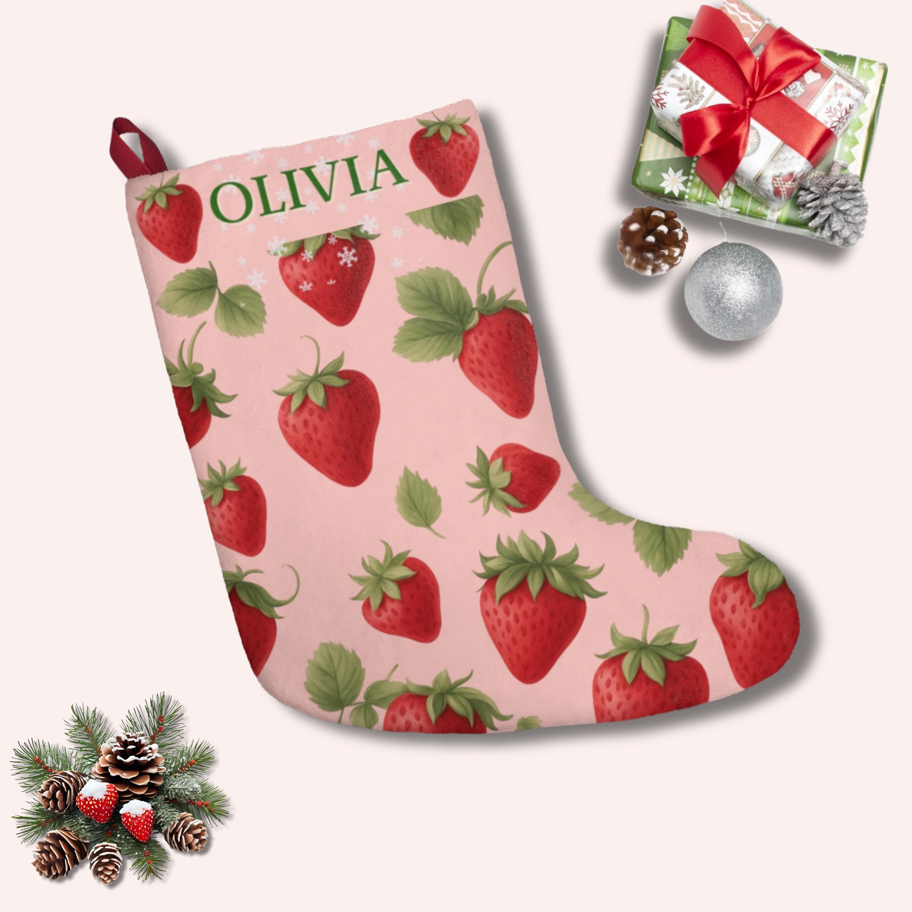 34 Adorable Christmas Stocking Ideas to Hang with Pride: Festive Flair for Your Fireplace 9 Personalized Christmas Stocking Holiday Decor Strawberry Lovers Gift…