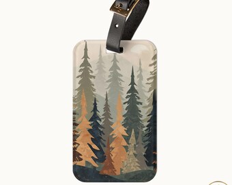 Luggage Tag Travel Accessory Pine Forest Travel Tags for Luggage Woodland Trees Suitcase Tag