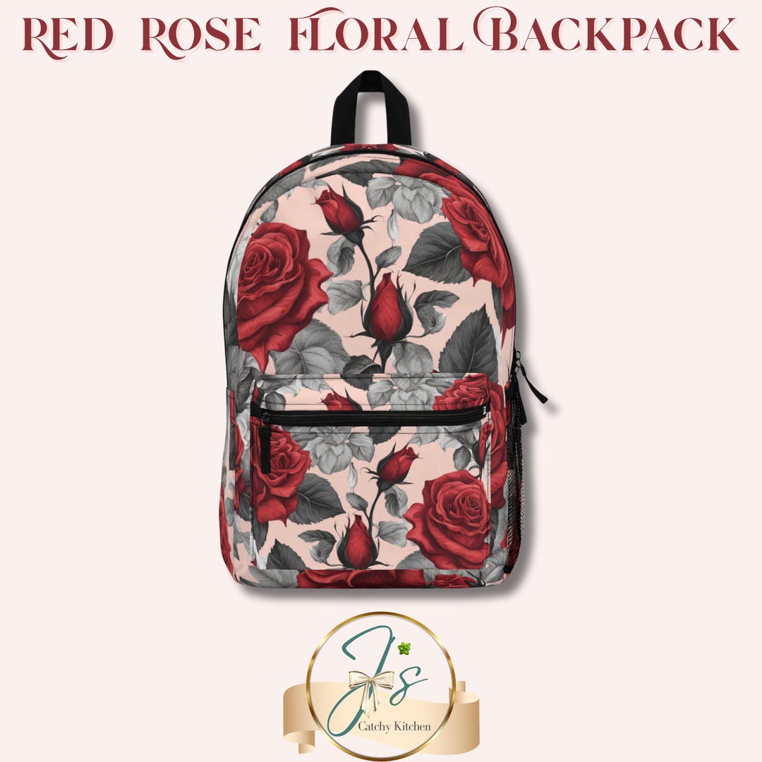 Red Roses Backpack Backpack Red Rose Floral Print Stylish School Bag Vintage Inspired ...