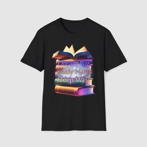 Back-To-School T-shirt Academic Inspiration Tee-Shirt College Student Gift Book Loving Shirt Dreamy Design with Clouds Highschool Tee