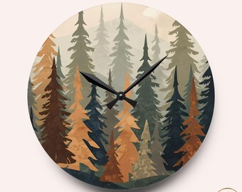 Pine Forest Wall Clock Woodland Decor Mountain Decor Rustic Cabin Lodge Wall Decor Autumn Forest Clock