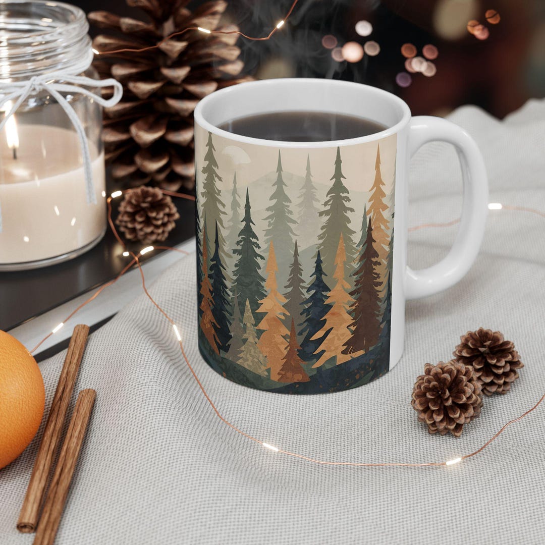 Tree Mug Patterns Outdoors Coffee Mugs Mountains and Trees Coffee Cup Gift Forest Pine ...