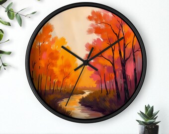Fall Wall Clock Fall Trees Landscape Decor Forest Wall Clock Woodland Decor Rustic Nature Wall Decor Fall Office Decor