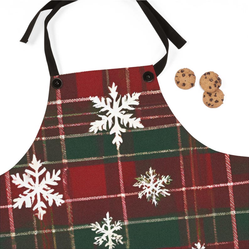 Christmas Apron Red Green Plaid With White Snowflakes Holiday Cooking ...