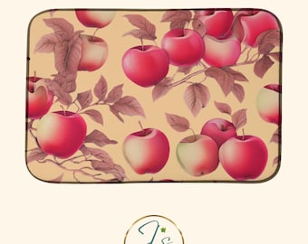 Cozy Apple Dish Drying Mat Fall Kitchen Decor Autumn Fruit Mat Vintage Apple Design Functional Home Gift for Bakers Cooks and Hosts