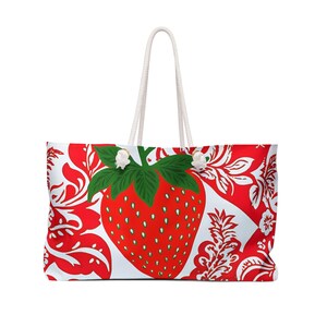 WeekenderBag RedStrawberry FloralPaisley Design TravelDuffel for Women CarryOn Tote OvernightBag Gym Bag Vacationbag Strawberrylover&#39;s Gift