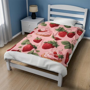 Strawberry Blanket Toile Pattern Velveteen Strawberry Plush Blanket Strawberry Shortcake Blanket Strawberry Shortcake Gifts 3 Size Options