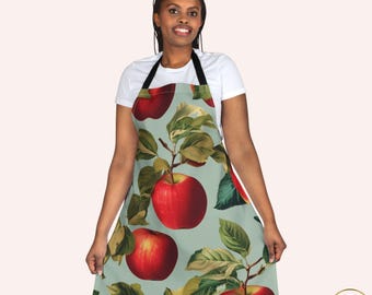 Vintage Red Apple Apron Farmhouse Kitchen Apron Botanical Apple Cooking Apron Orchard Decor Fall Kitchen Gift for Baker