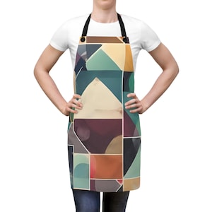 幾何学的抽象ブロックエプロン カラフル ミッドセンチュリーモダンパターン キッチンエプロン ギフト