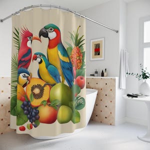 Tropical Bathroom Decor Shower Curtain Vibrant Floral Design for Bathroom Gifts Tropical Birds & Tropical Fruits Home Accents Gift Idea