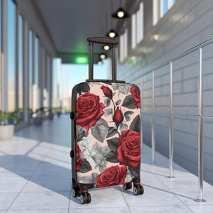 Elegant Suitcase RedRose Toile Suitcase Gift Suit Case Floral Toile Pattern Luggage 3 Size Options For Stylish Traveler w/ Adjustable Handle