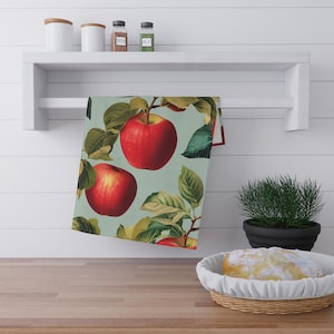 Vintage Apfel Geschirrtuch Bauernhaus Küche Dekor mit roten Äpfeln und grünen Blättern rustikales Baumwolltuch für Herbst Back oder Apfel Dekor Geschenke