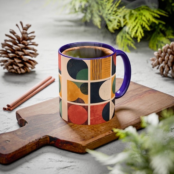 Mid Century moderne Tasse Retro geometrisches Muster Tasse Abstrakt Bunt Kaffeetasse Moderne Küche Dekor Geschenk