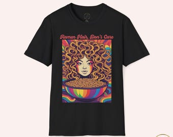 Camiseta divertida para amantes del ramen con estampado retro psicodélico de la reina de los fideos. Regalo ideal para los amantes de la comida.