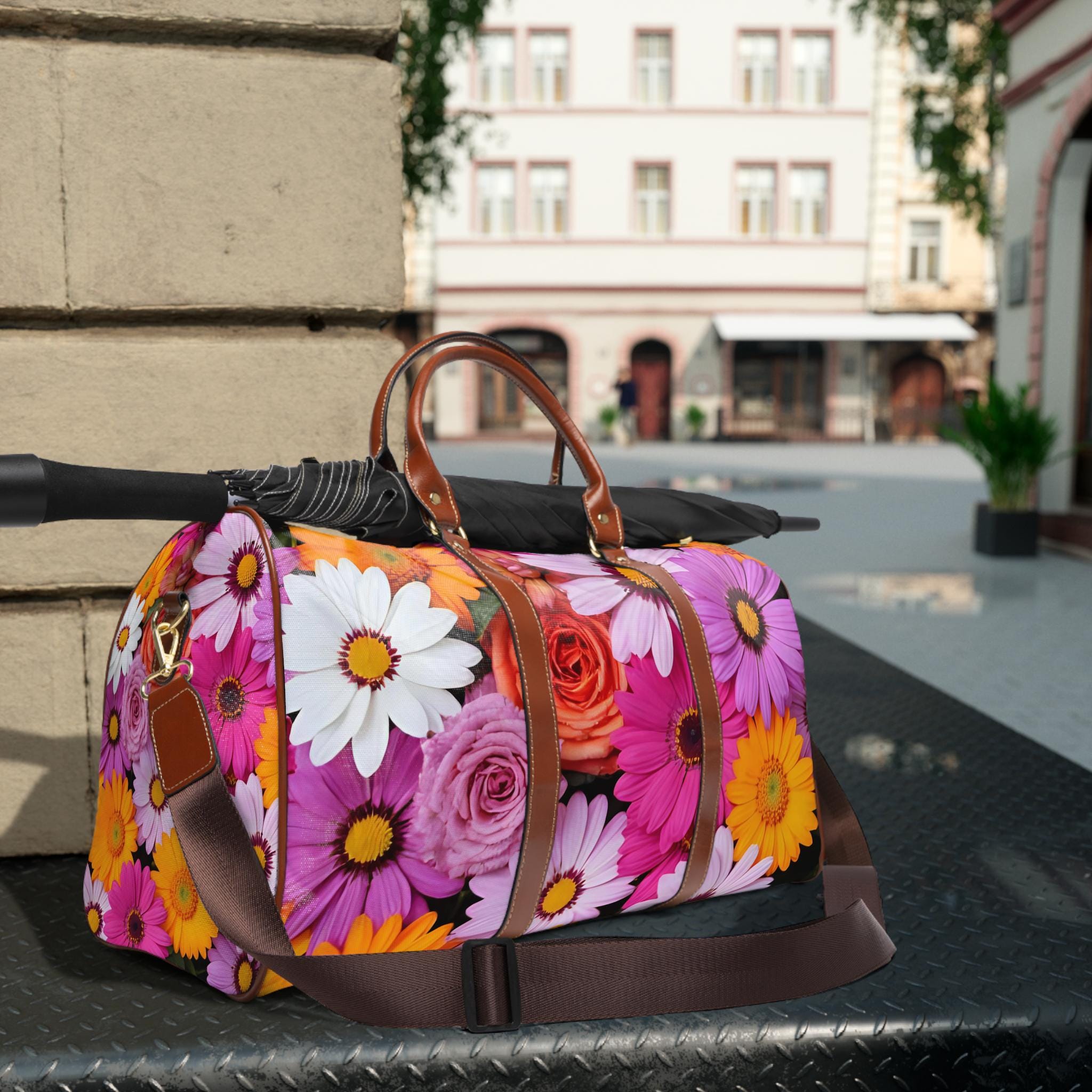 Floral Weekender Bag Colorful Daisy Travel Duffle Waterproof