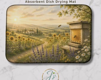 Honey Bee Dish Drying Mat Farmhouse Kitchen Decor Sunflower Lavender Kitchen Counter Mat Rustic Cottage Gift
