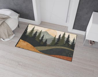 Heavy Duty Floor Mat Mountain Decor Pine Forest Doormat Woodland Decor Cabin Lodge Entryway Mat