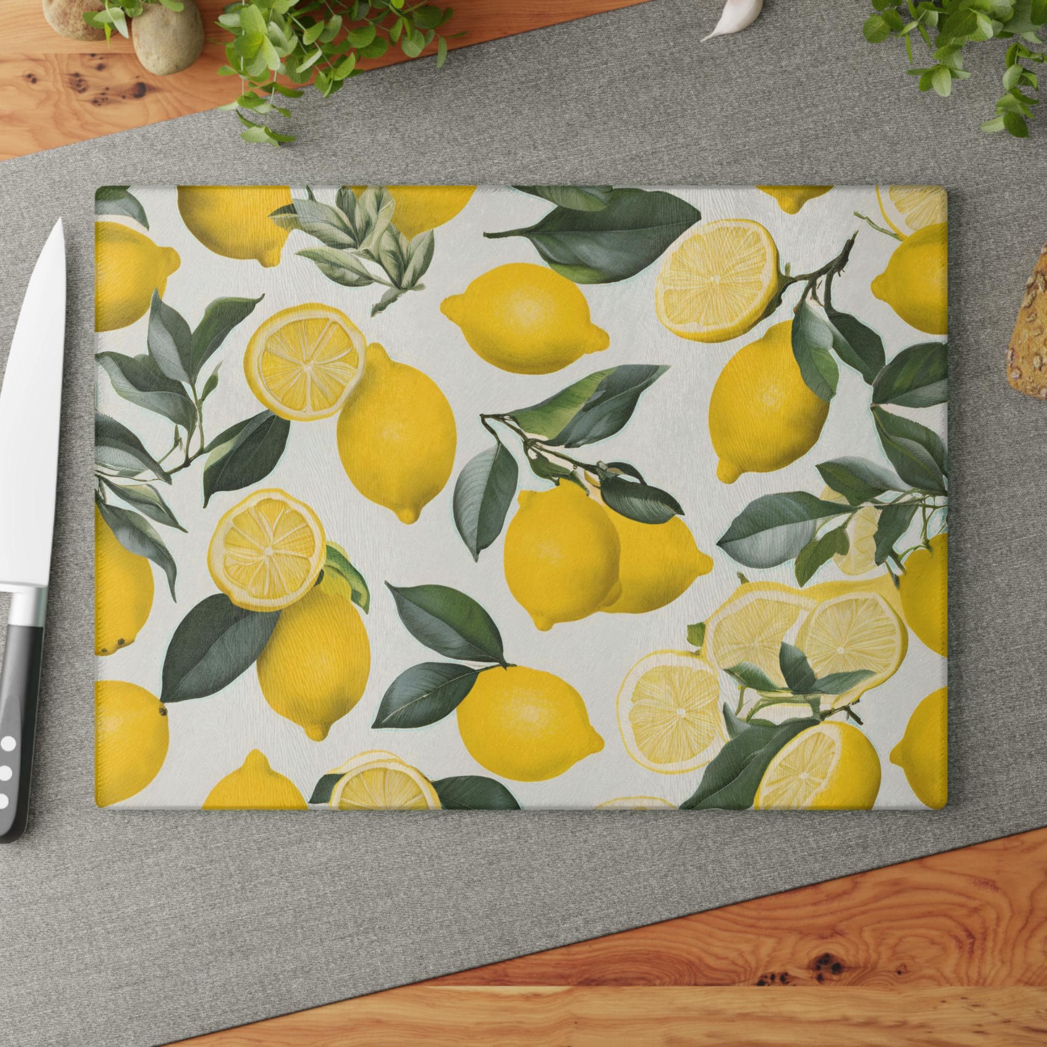 Toile Pattern Lemon Printe Glass Cutting Board Lemon Kitchen Decor