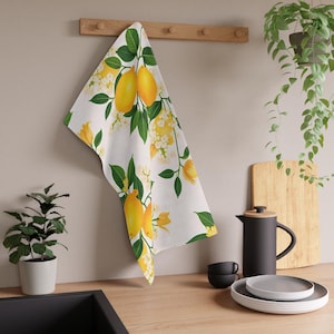 Citrus Lemon Orange Floral Kitchen Towel Summer Fruit Tea Towel for Citrus Lovers Fresh Botanical Dish Towel Hostess Gift Decor