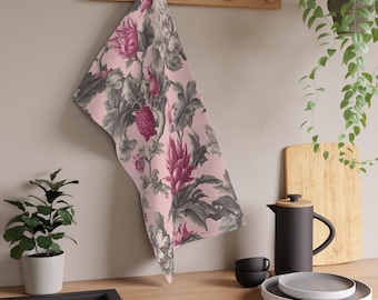 Kitchen Towel with Pink Dragonfruit Floral Design Tropical Cotton Dish Towel for Home Decor or Gift for Mother's Day or Housewarming Gifte