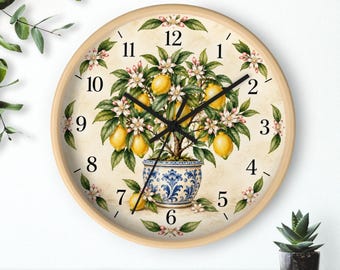 Kitchen Wall Clock Lemon Kitchen Decor Botanical Kitchen Vintage Lemon Tree Citrus Kitchen Decor