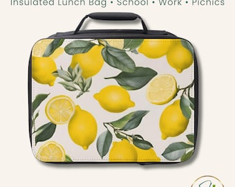 Lemon Lunch Bag Insulated Lunch Tote Citrus Lunch Box Lemon Kitchen Gift Teacher Lunch Bag Summer Picnic Bag Meal Prep Tote